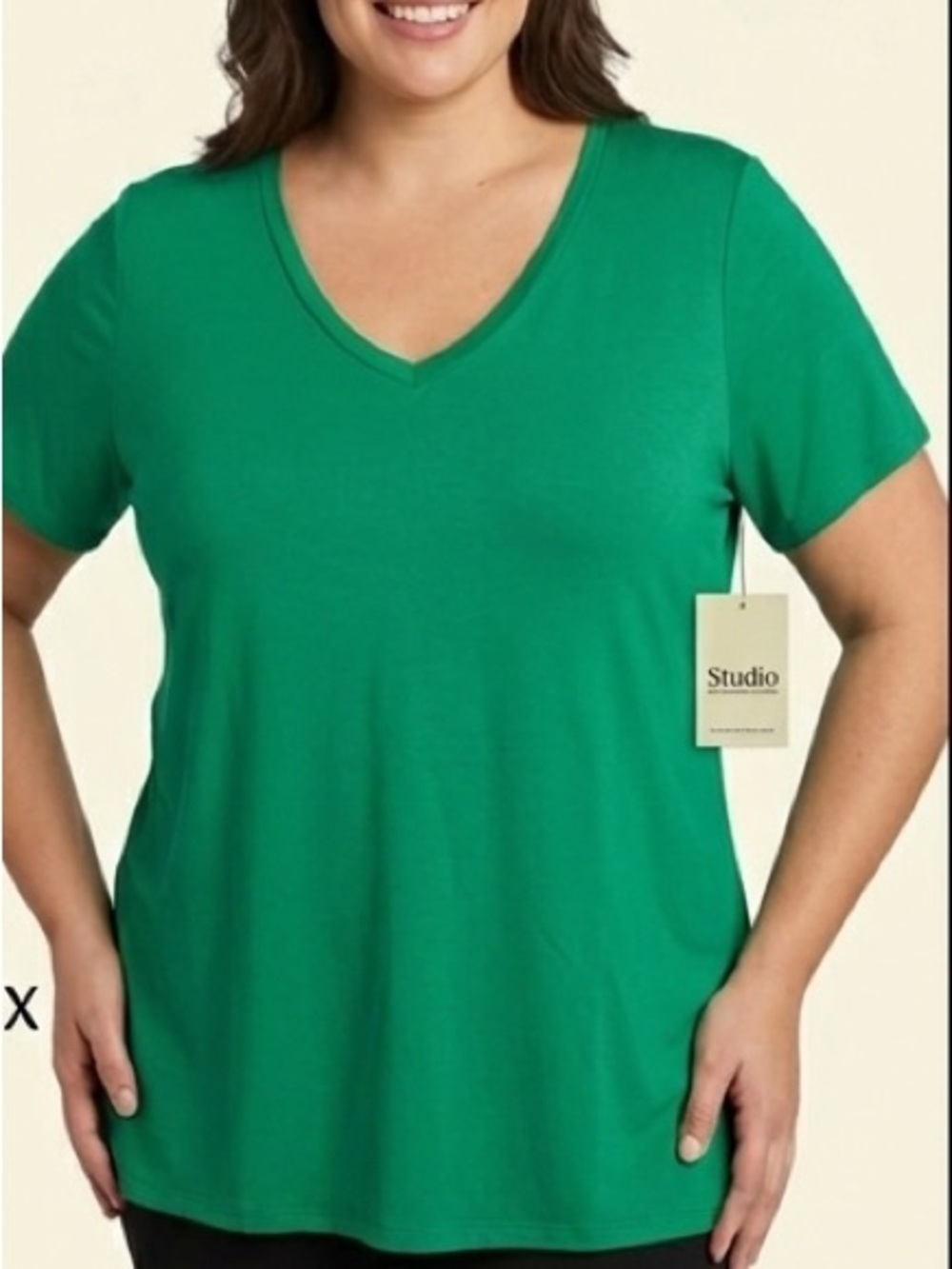 NWT Studio Northern Reflections Green V-Neck Top 3X Viscose Spandex Stretch
